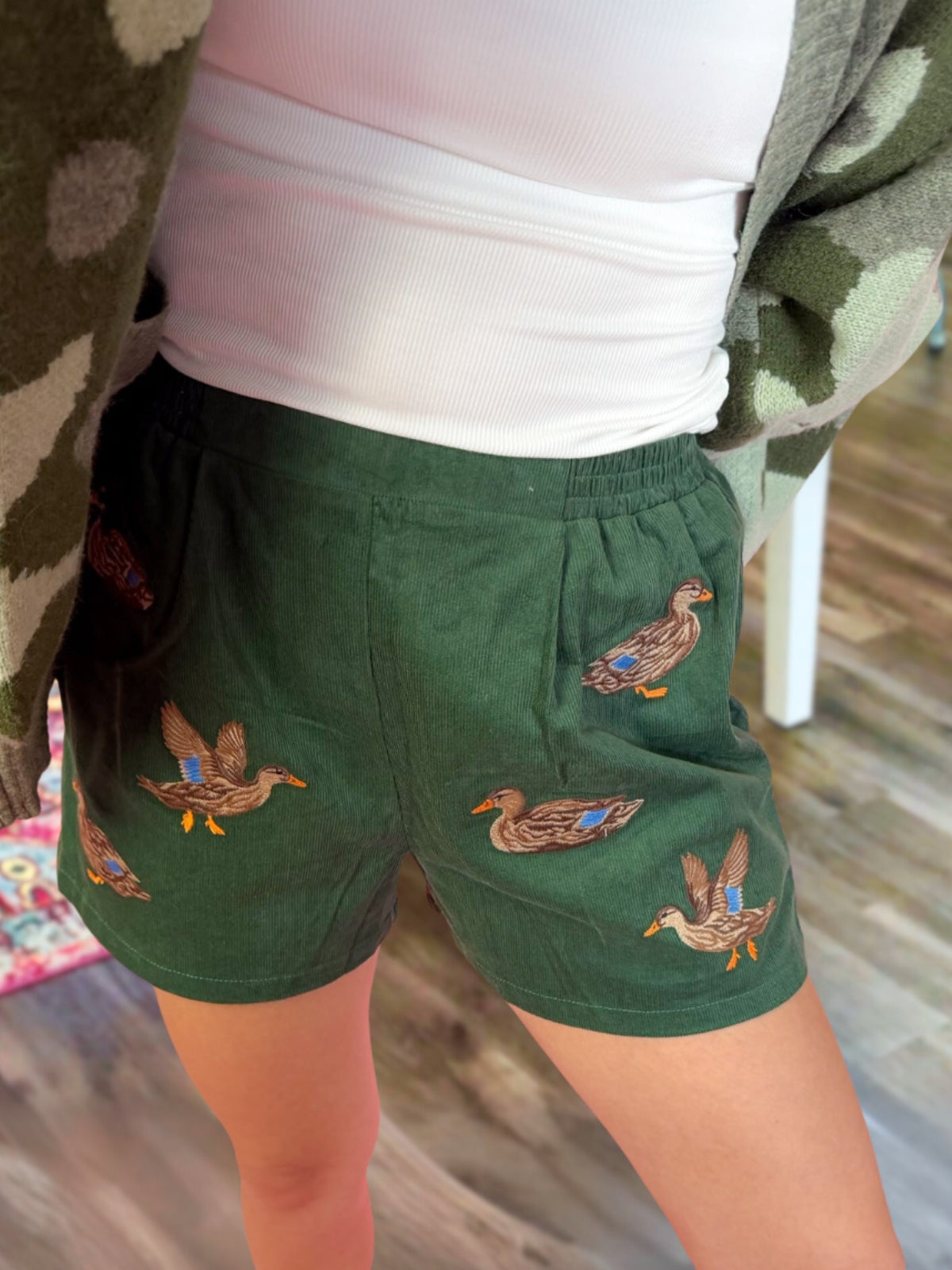 Mallard Duck Print Corduroy Shorts