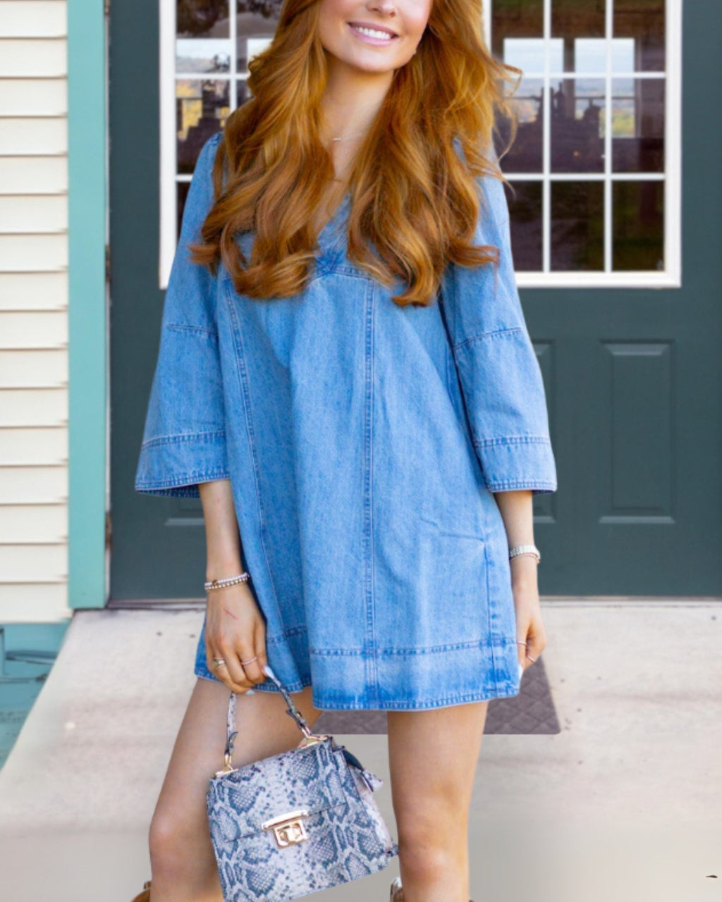 Simple V-neck Denim Dress