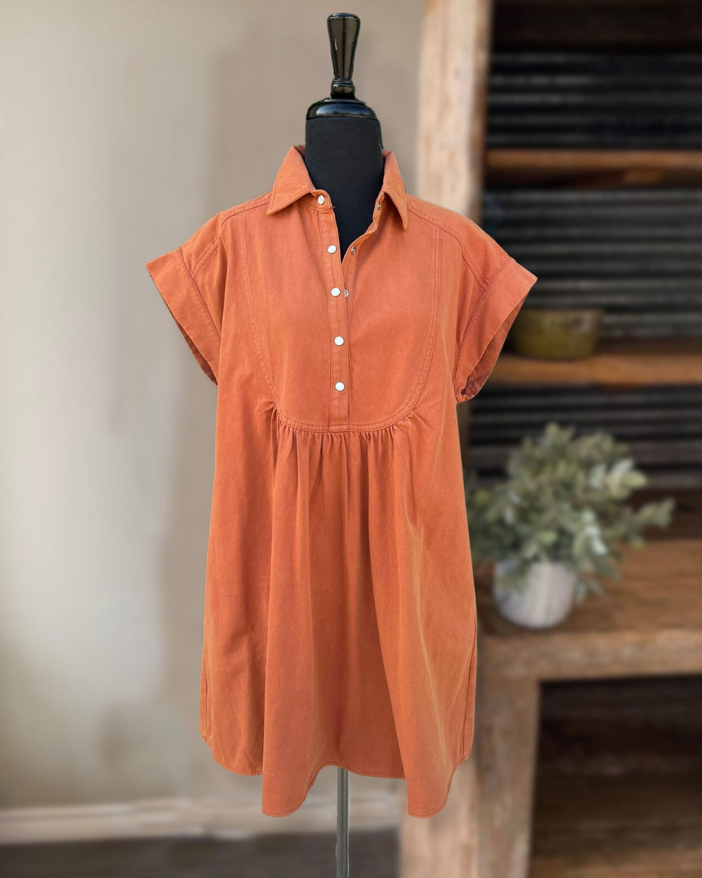 Rust Denim Button Dress