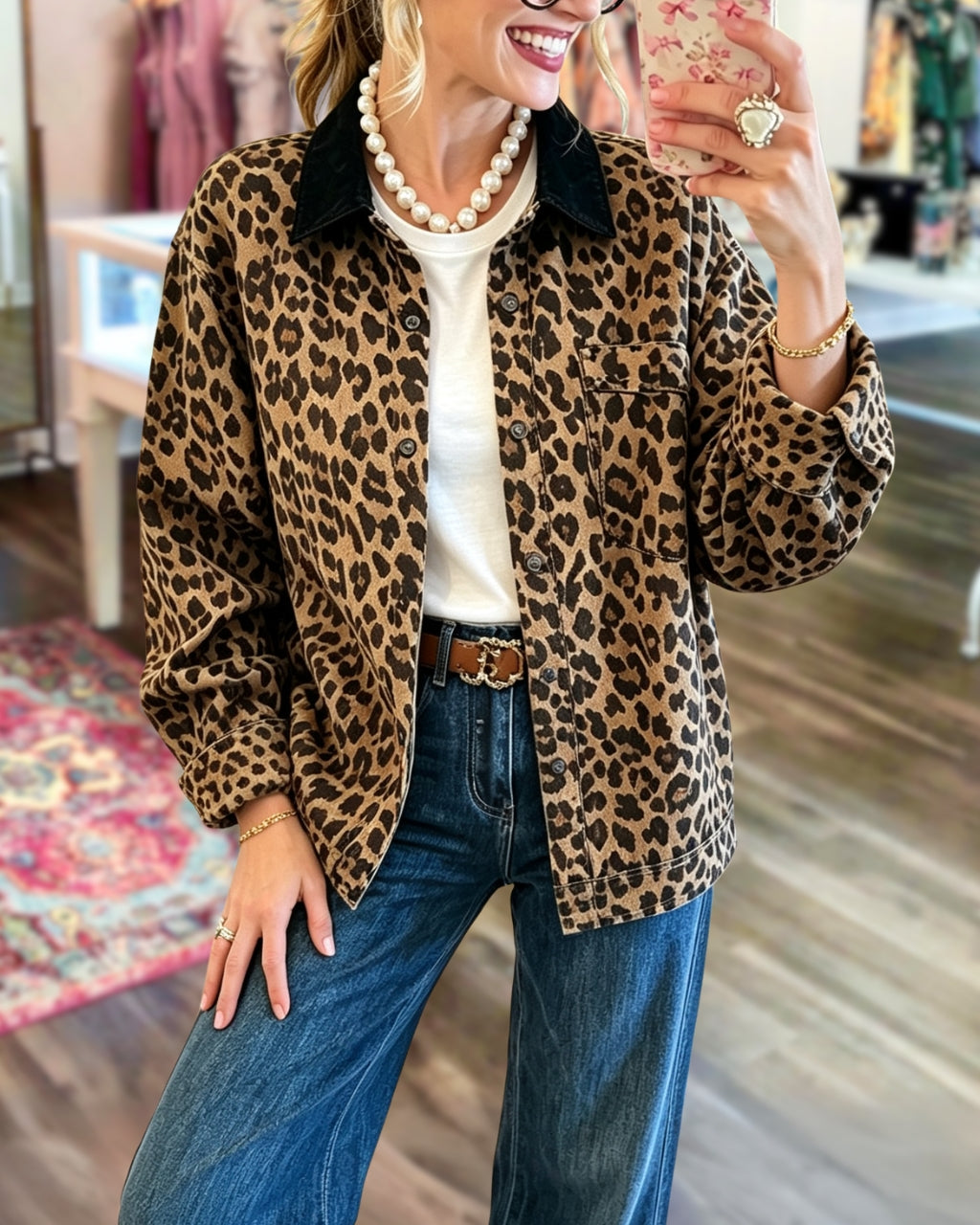 Contrast Collar Leopard Jacket