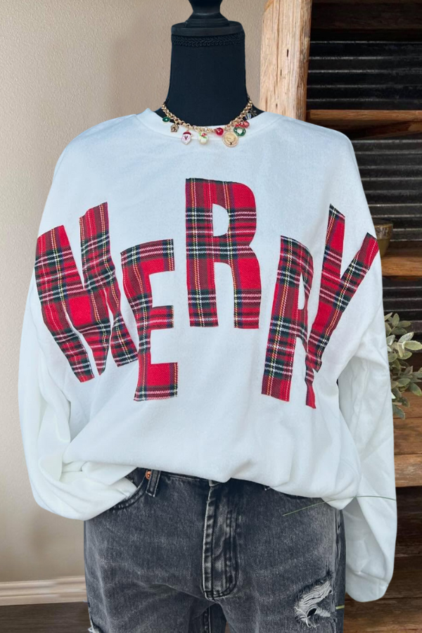 Oversized MERRY Plaid Sweatshirt