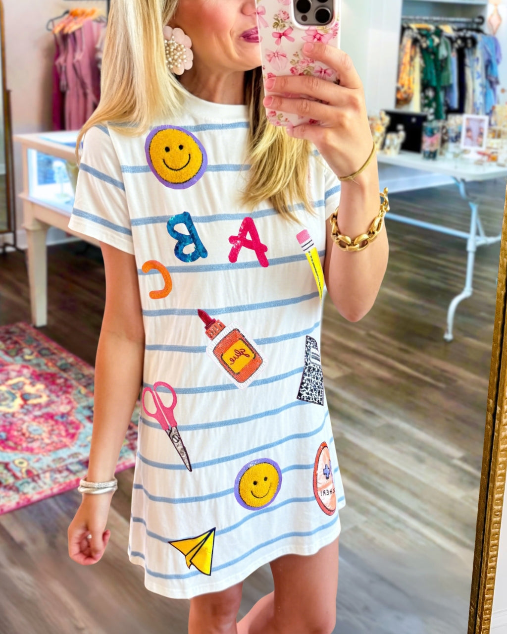 School Supplies Sequined Striped Dress