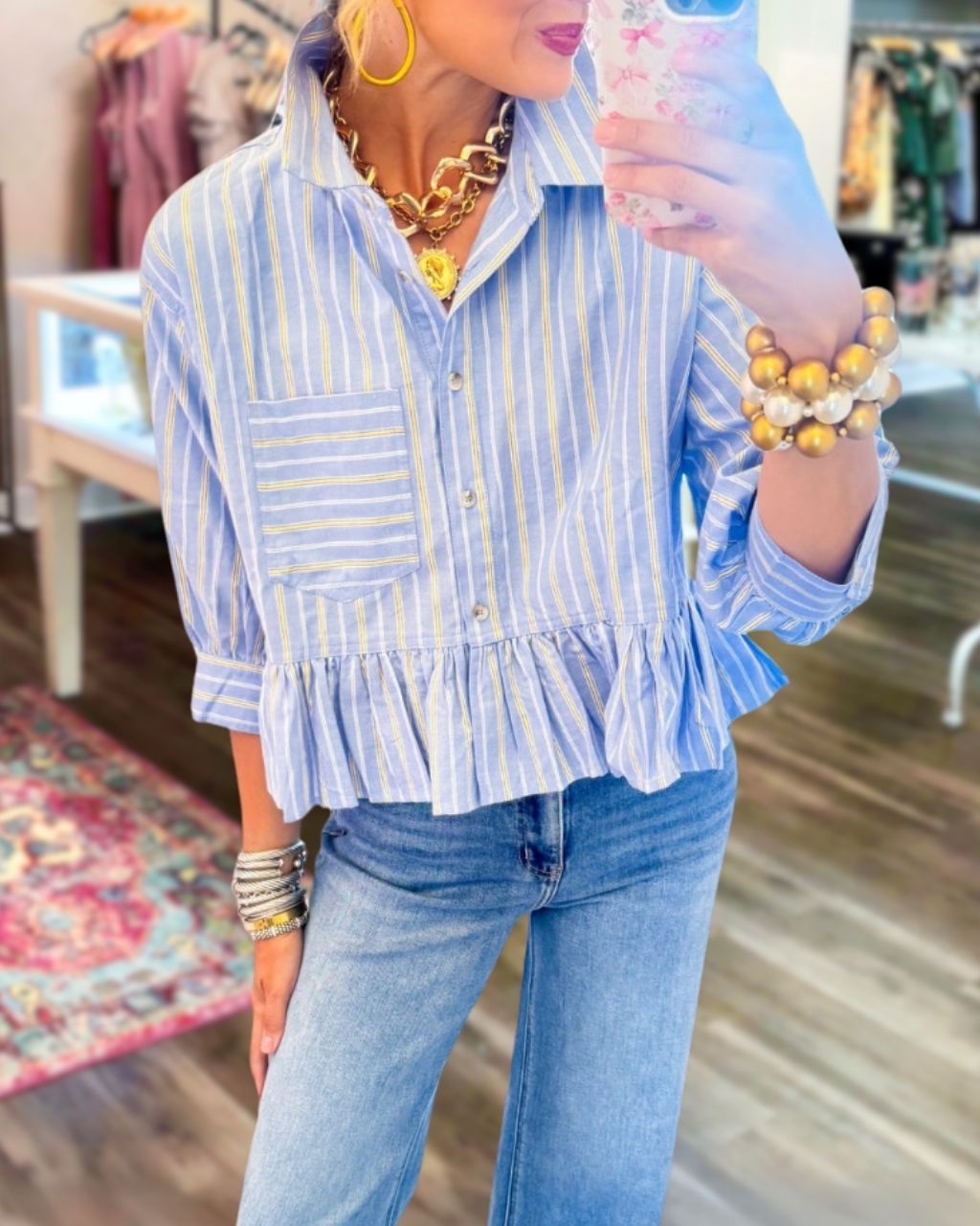 Striped Ruffled Hem Top
