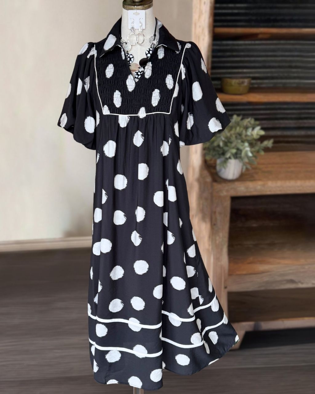 Polka Dot Pleated Maxi Dress