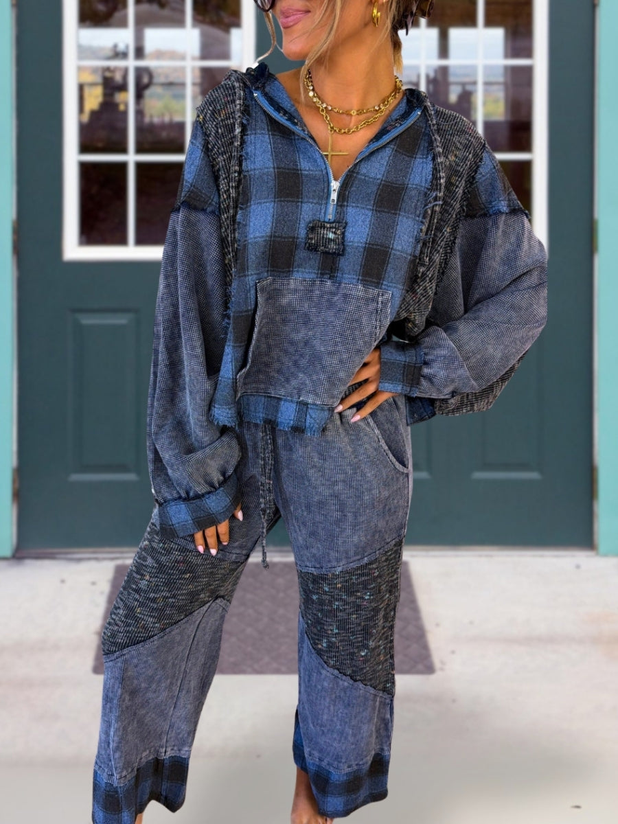 Waffle Patchwork Washed Hooded Sets