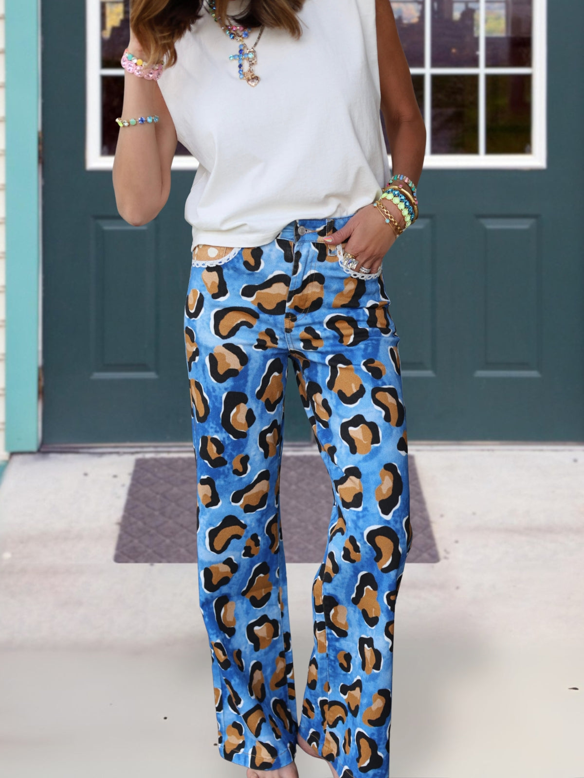 Leopard Print Patchwork Pocket Pants