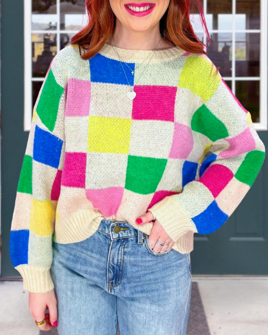 Joyful Checker Crew Sweatshirt