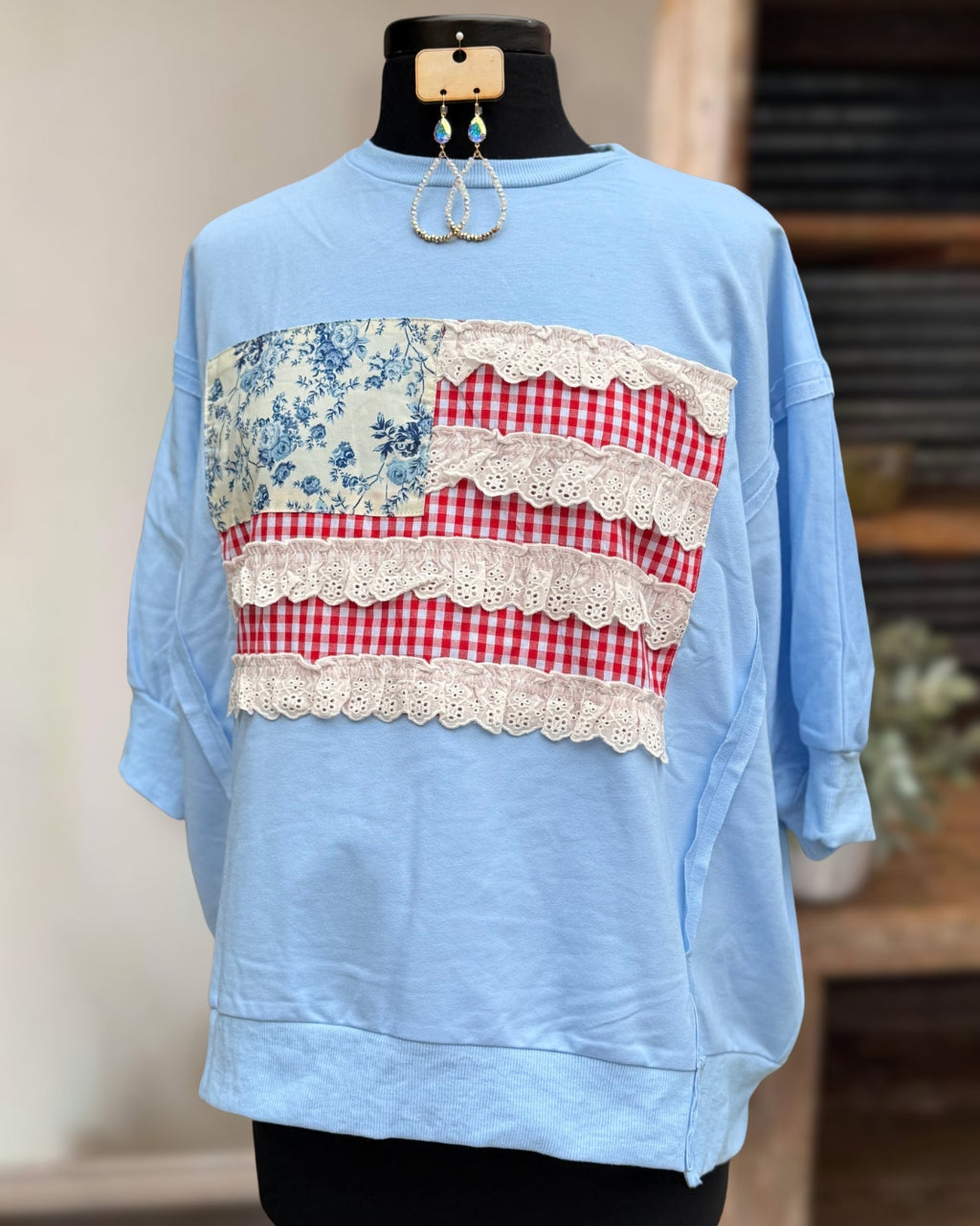 Flag Lace-Trimmed Top