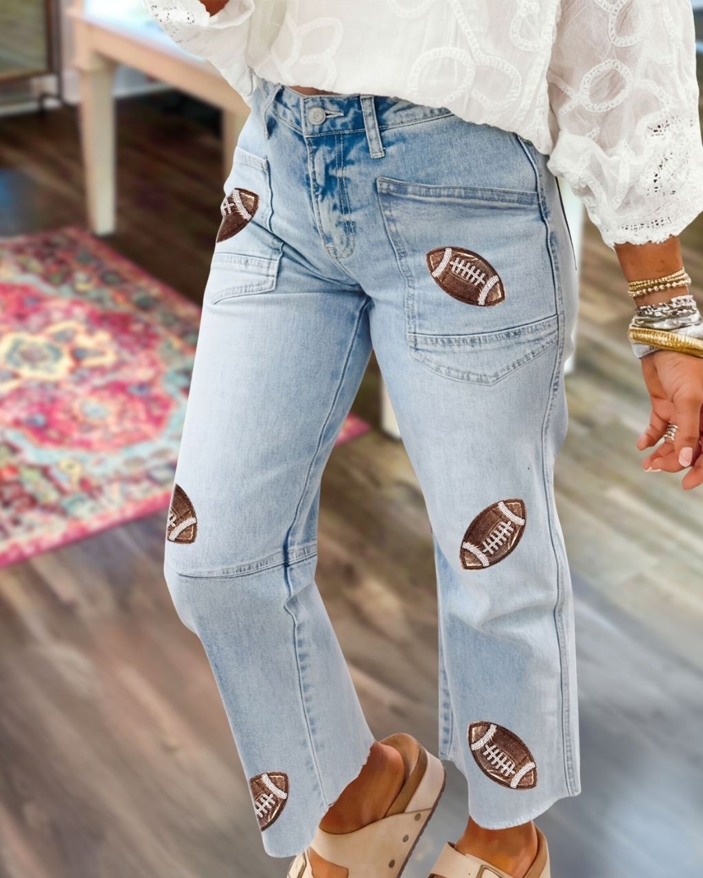 Football Themed Sequined Jeans