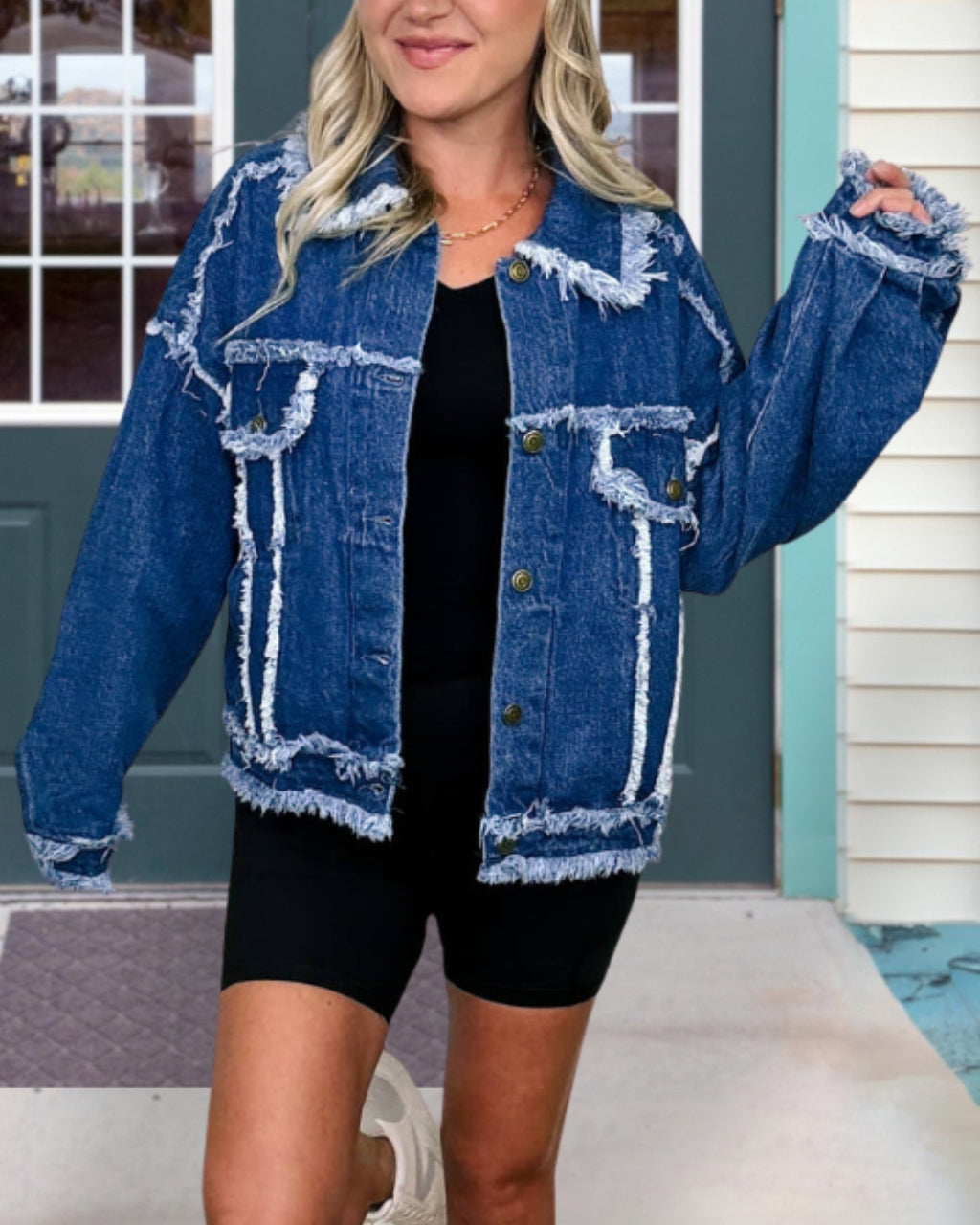 Versatile Frayed Denim Jacket