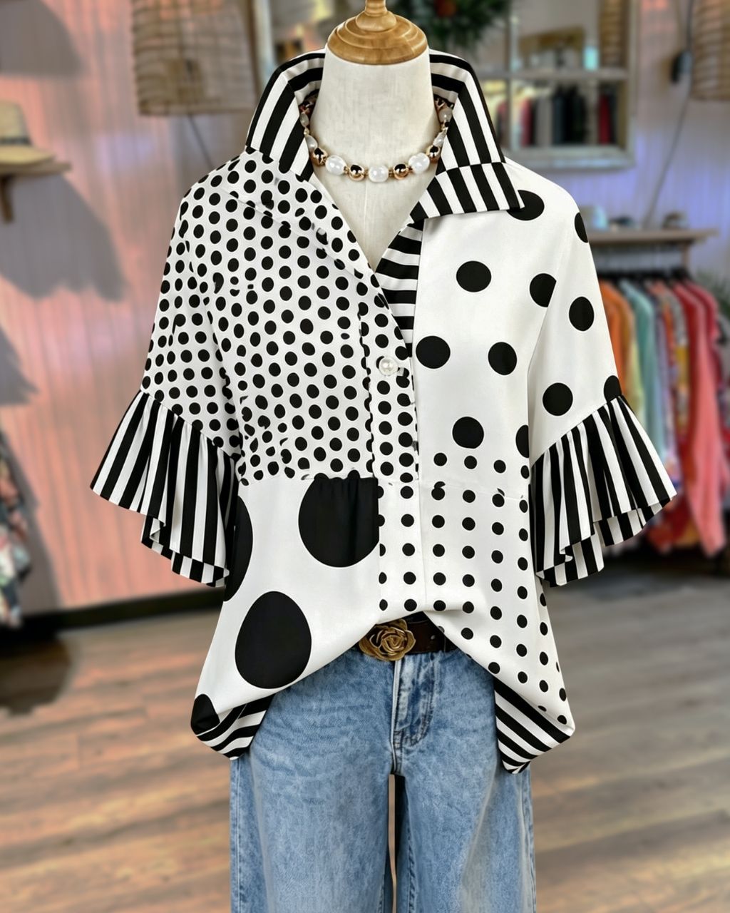 Unique Polka Dot Patchwork Top