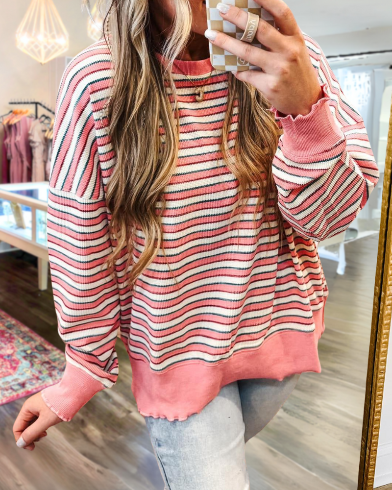 Pink Striped Oversized Sweatshirt