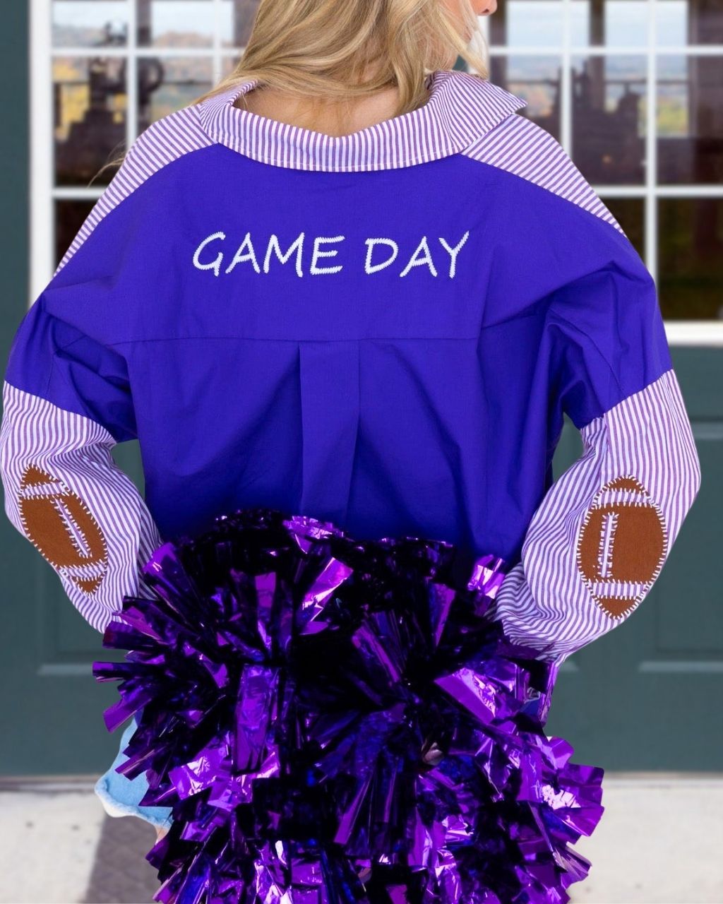 Game Day Football Embroidered Striped Top