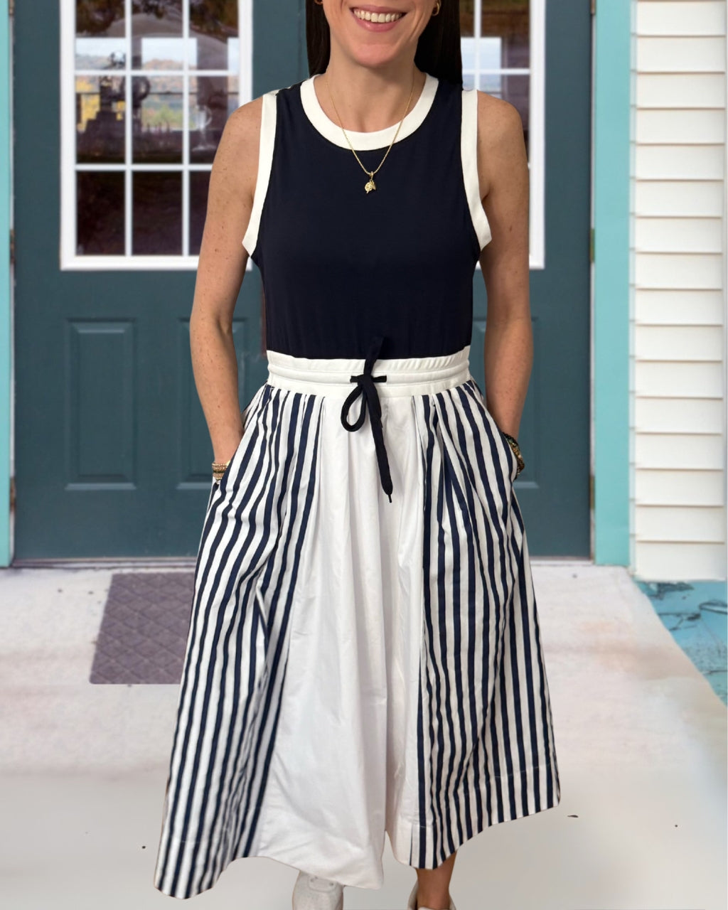 Striped Patchwork Sleeveless Dress