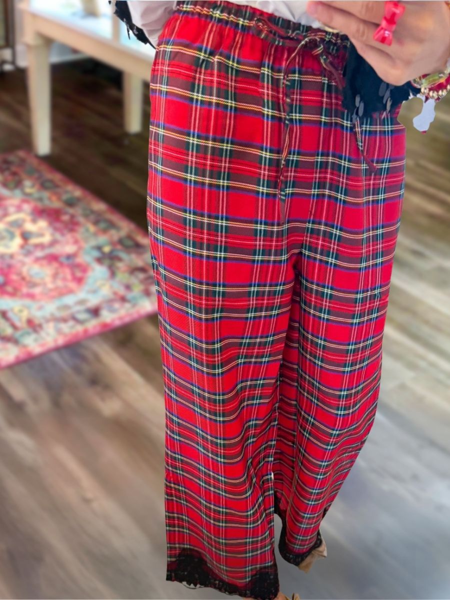 Christmas Plaid Lace Pants
