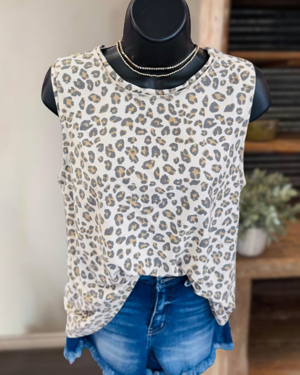 Leopard Washed Sleeveless Top