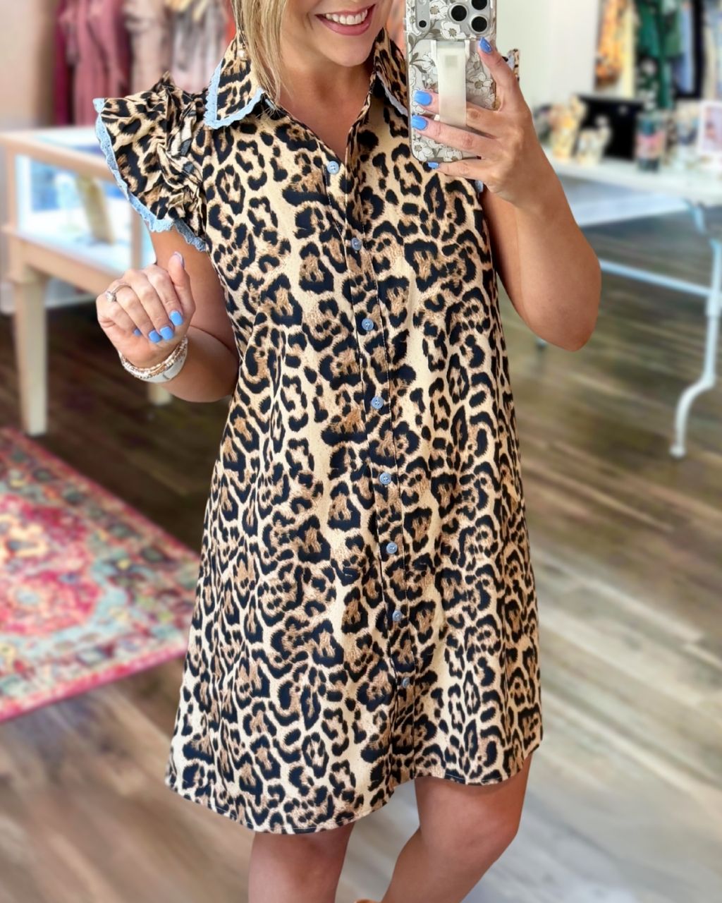 Leopard Ruffled Shirt Dress
