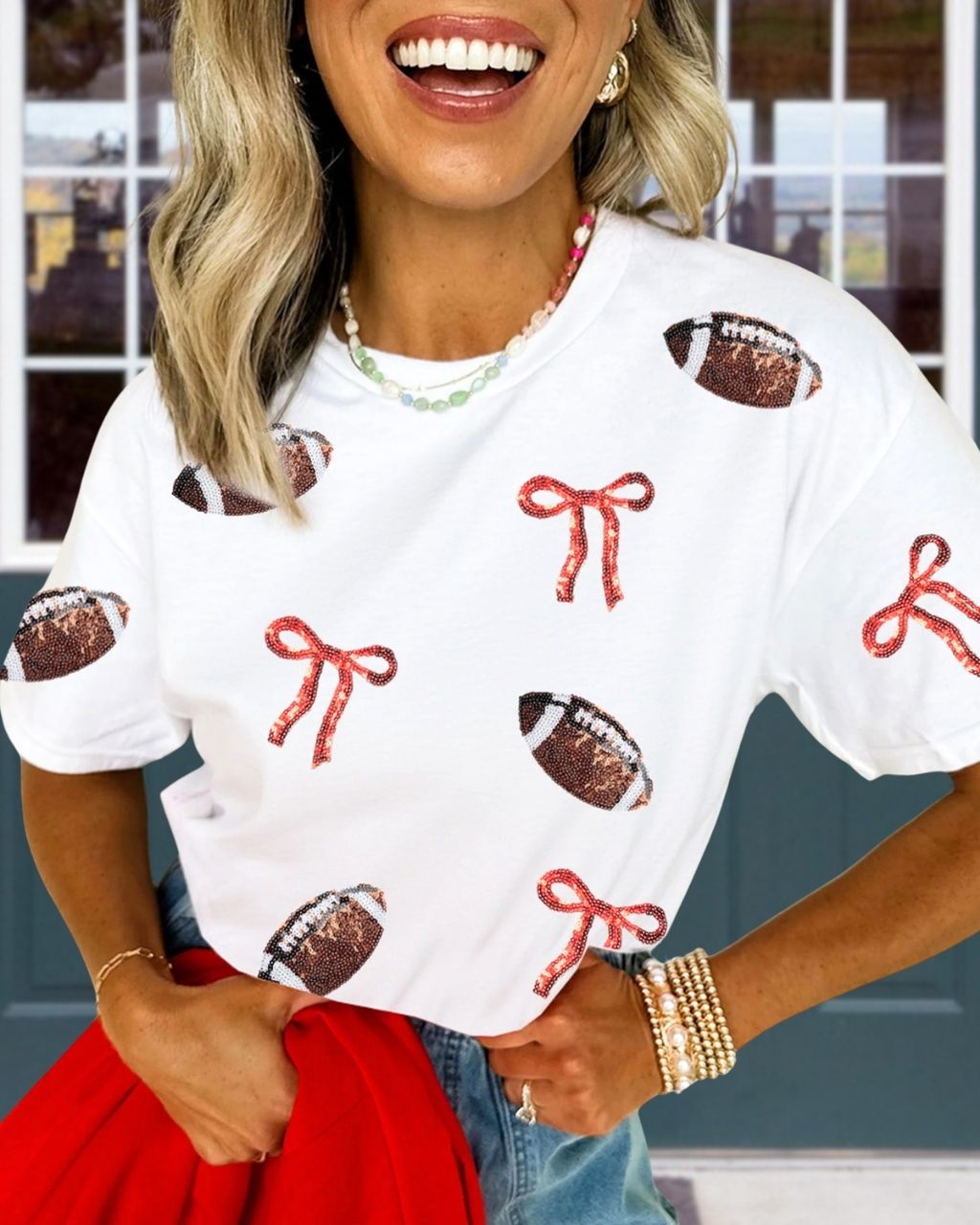Football Bow Sequined Tee