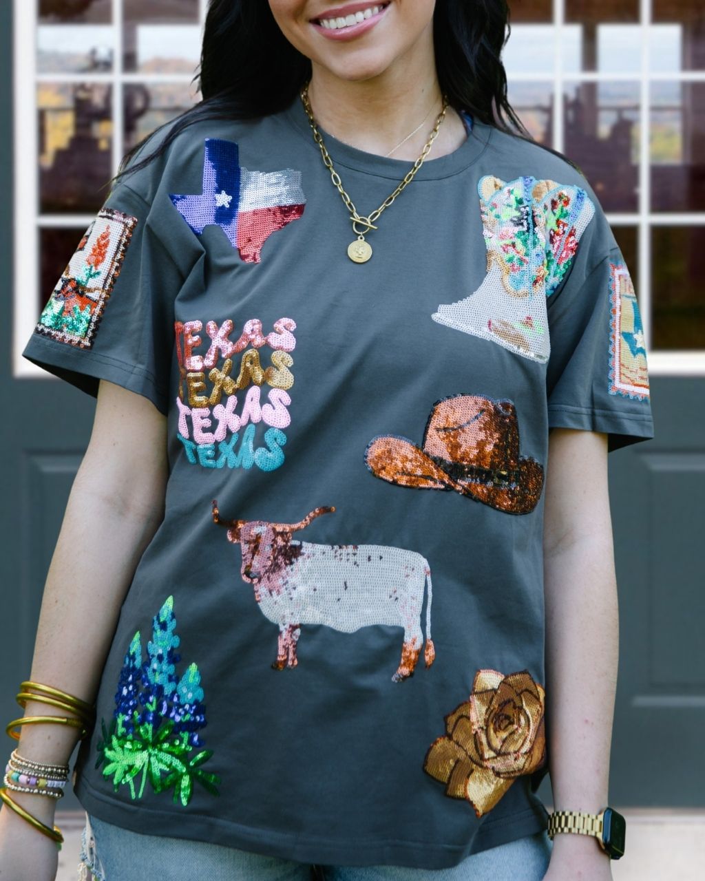 Texas-themed Sequined Patch T-shirt