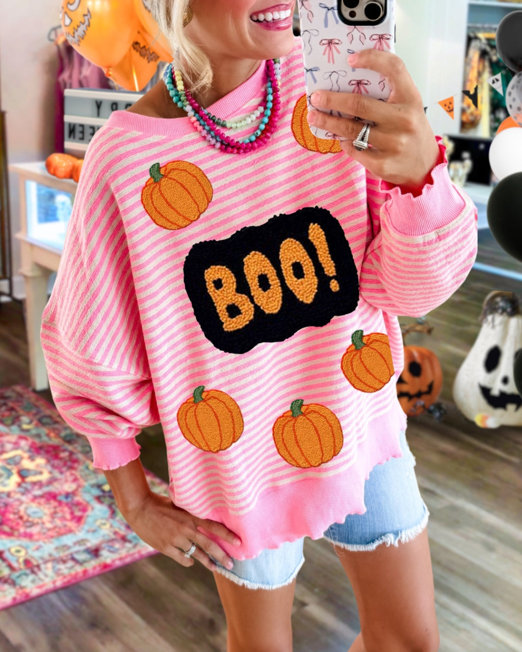 Halloween Pumpkin BOO Embroidered Sweatshirt
