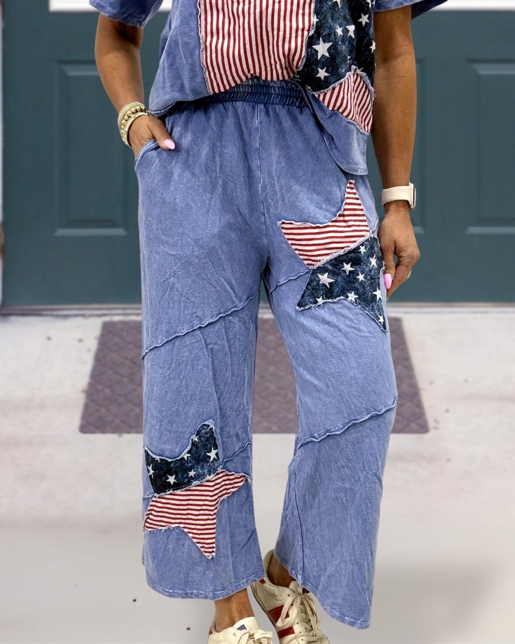 Flag Star Patches Washed Pants
