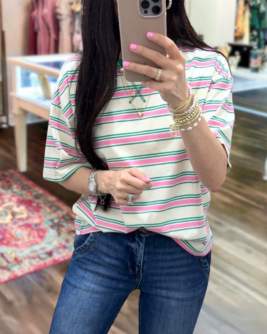Contrast Striped Round-neck T-shirt
