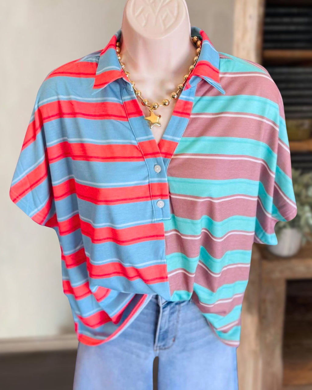 Contrast Striped Panel Top