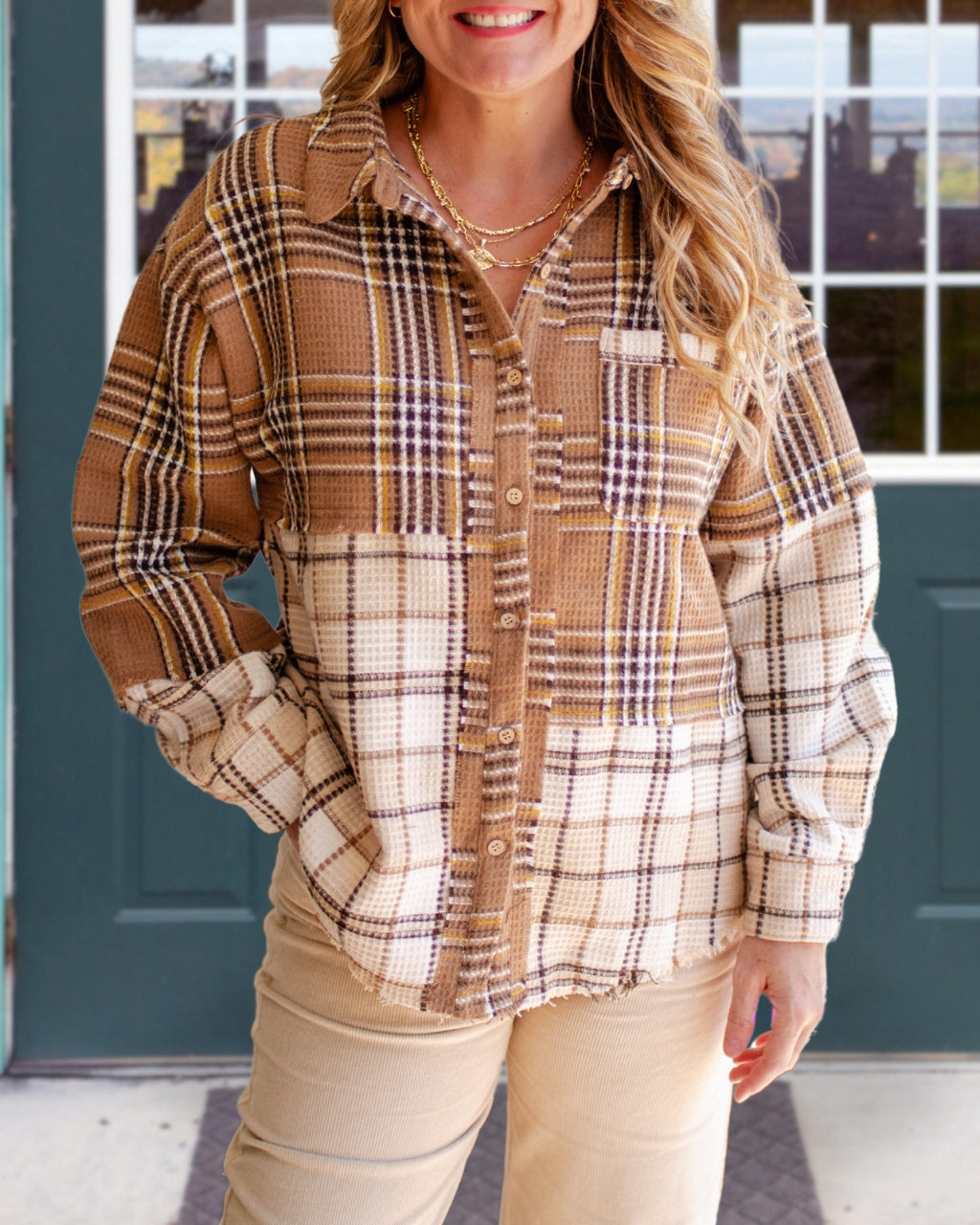 Chic Waffle Plaid Patchwork Jacket