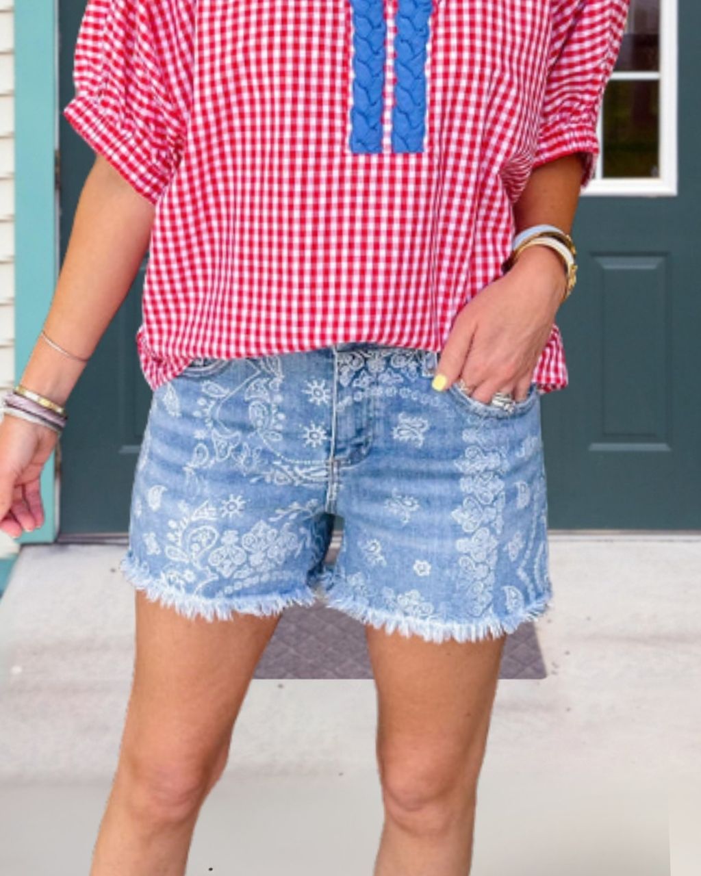 Paisley Washed Denim Shorts