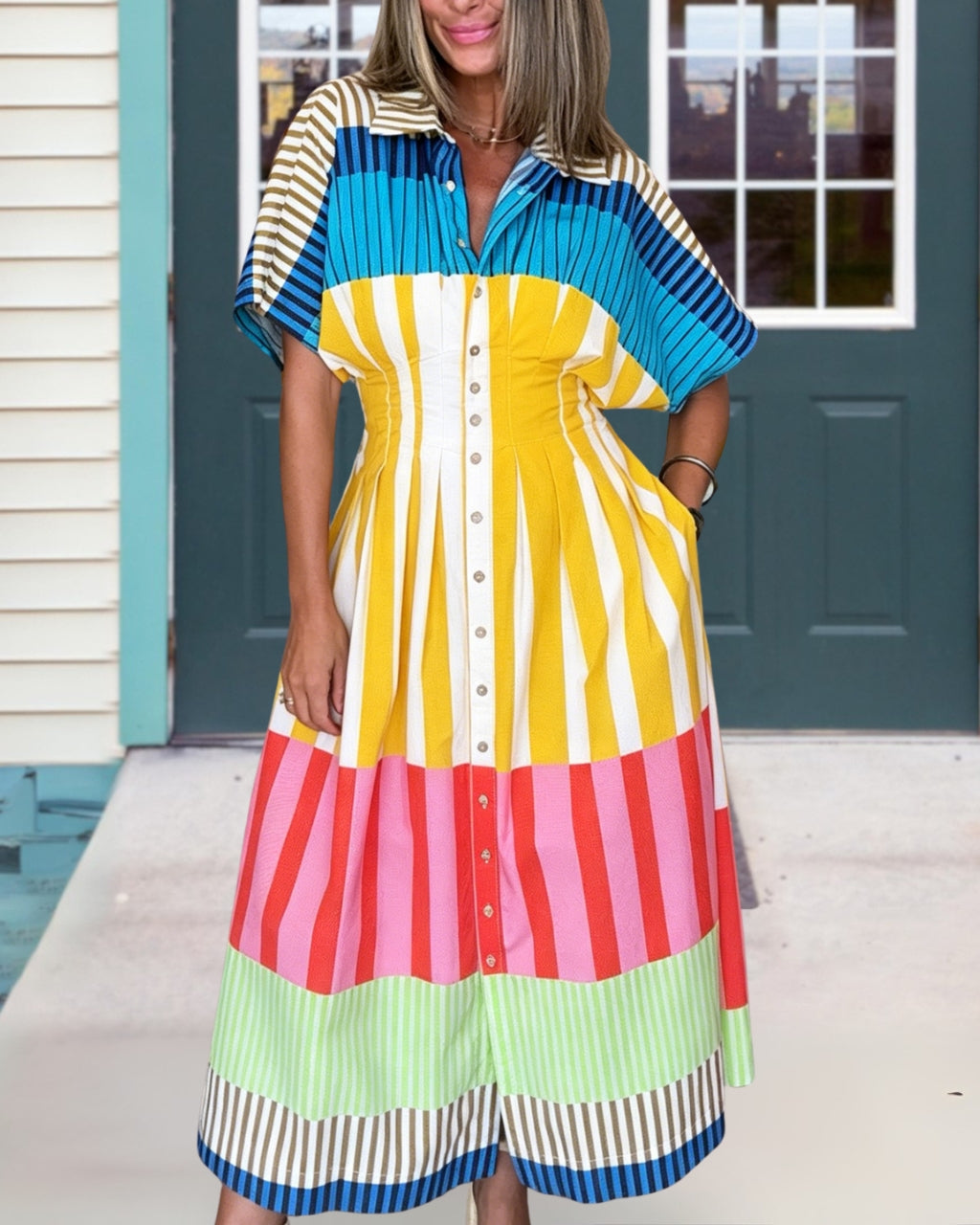 Vibrant Rainbow Stripe Maxi Dress