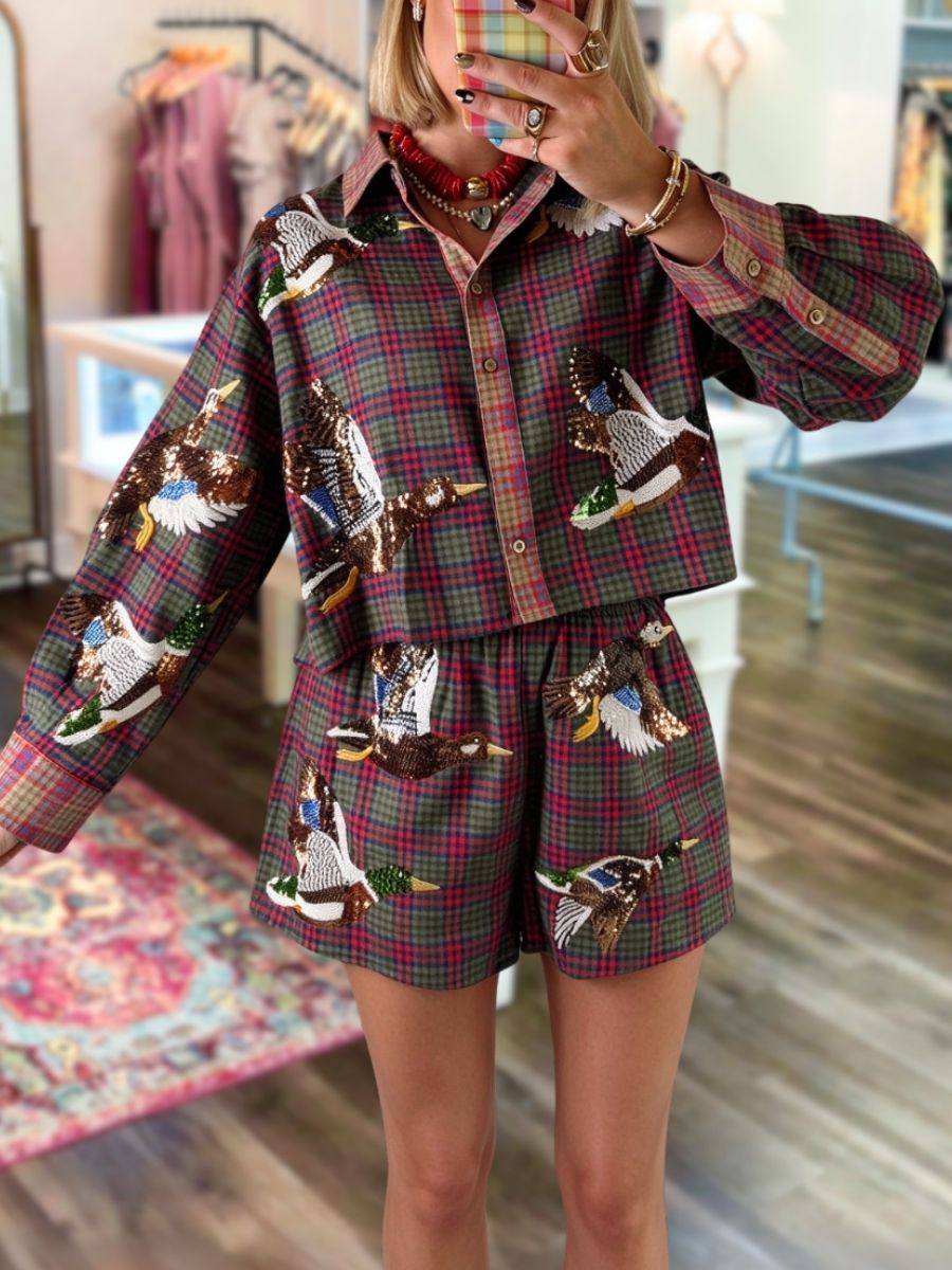 Checkered Mallard Duck Sequined Shirt