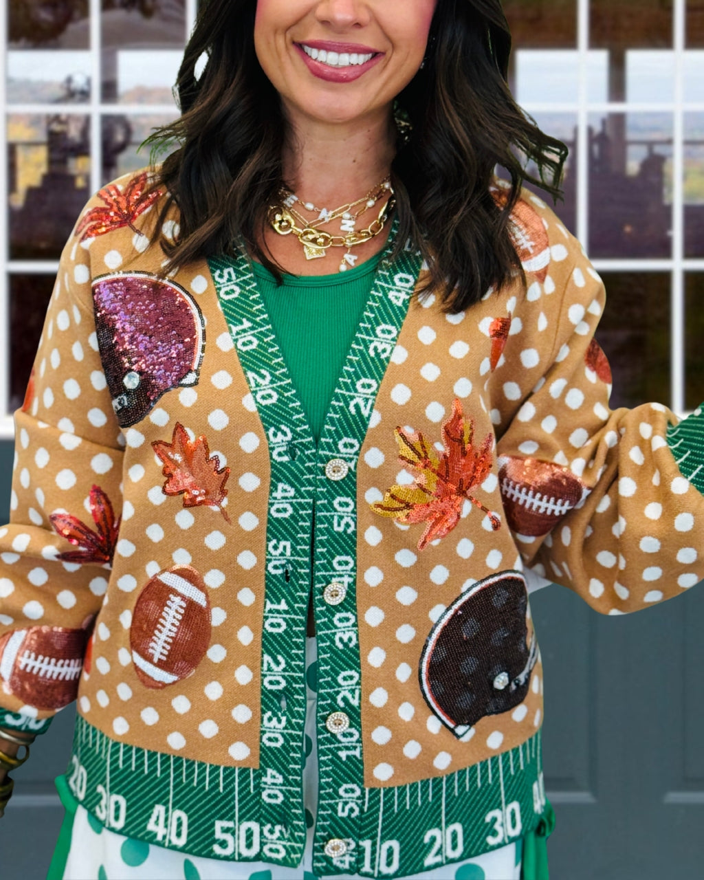 Fall Football Polka Dot Cotton Cardigan