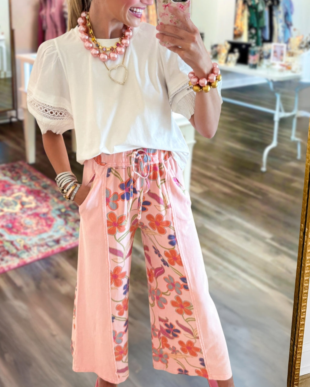 Floral Print Patchwork Trousers