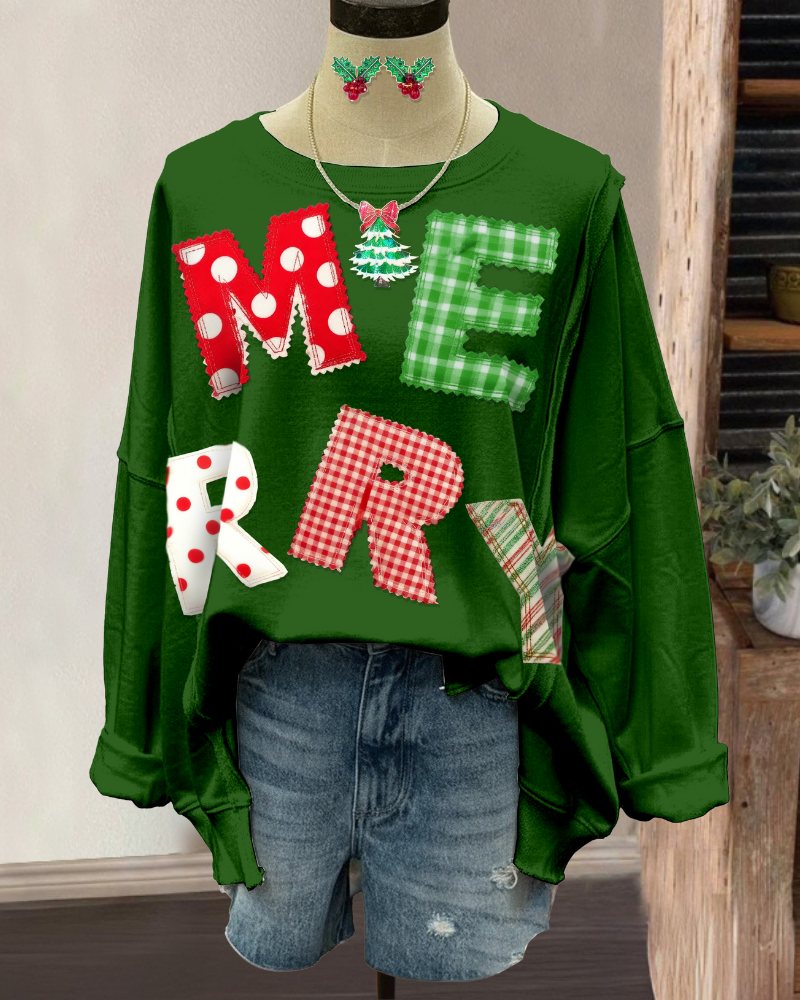 Oversized MERRY Embroidered Patch Sweatshirt