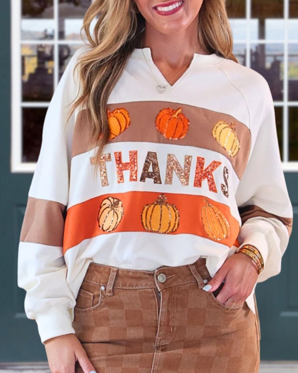 Thanks Pumpkin Sequin Pullover