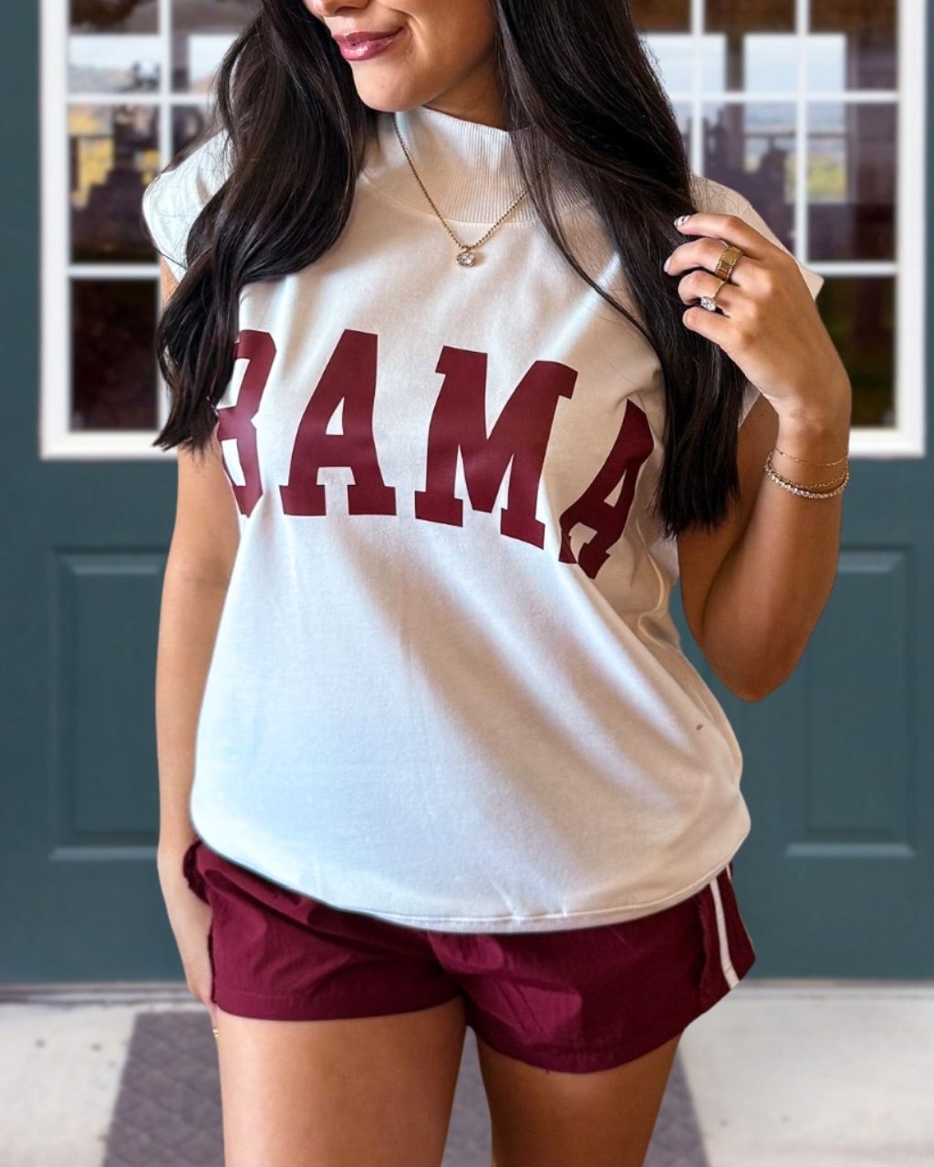 Game Day Print Sleeveless Turtleneck Top