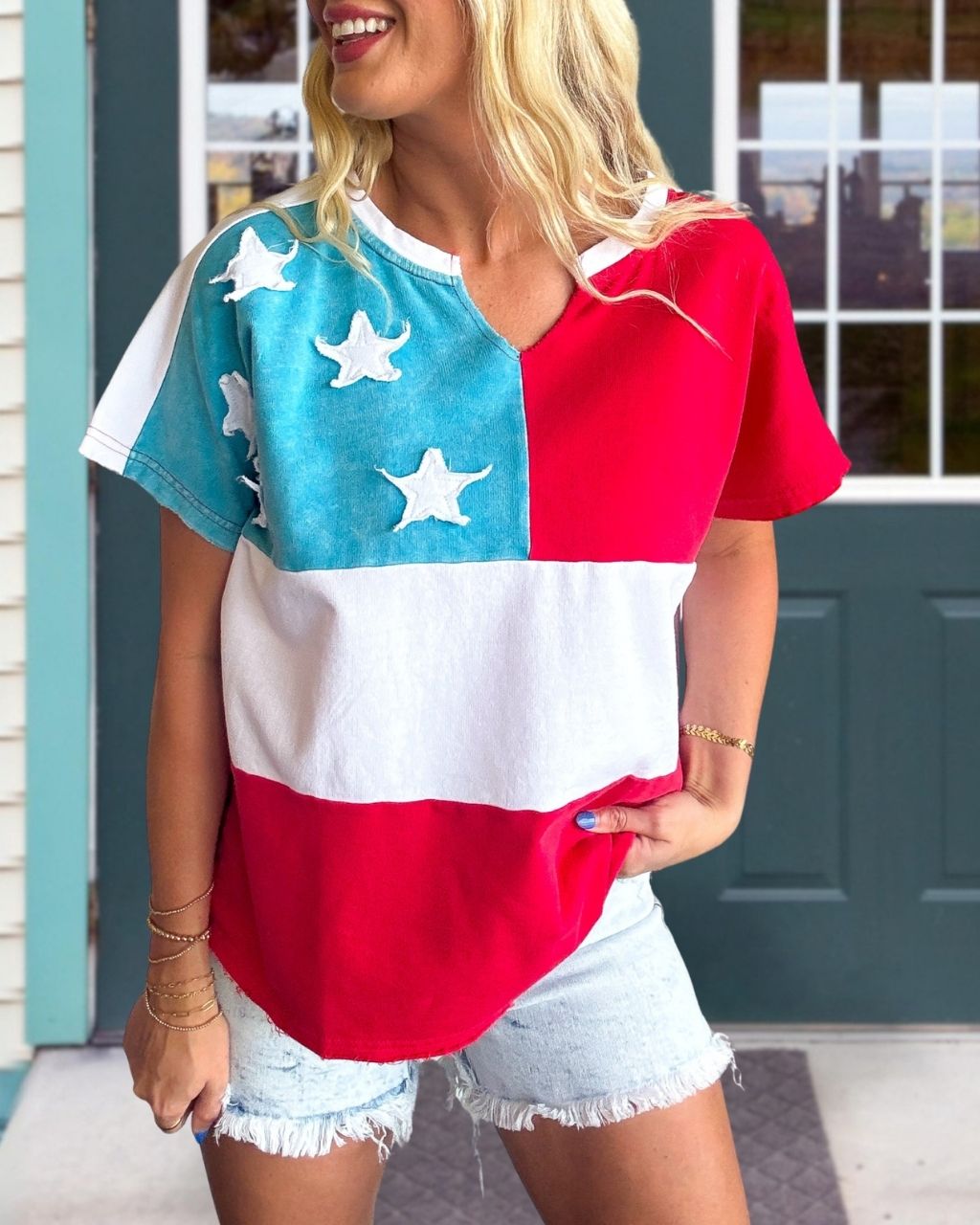 Flag Pattern Star Patch Top