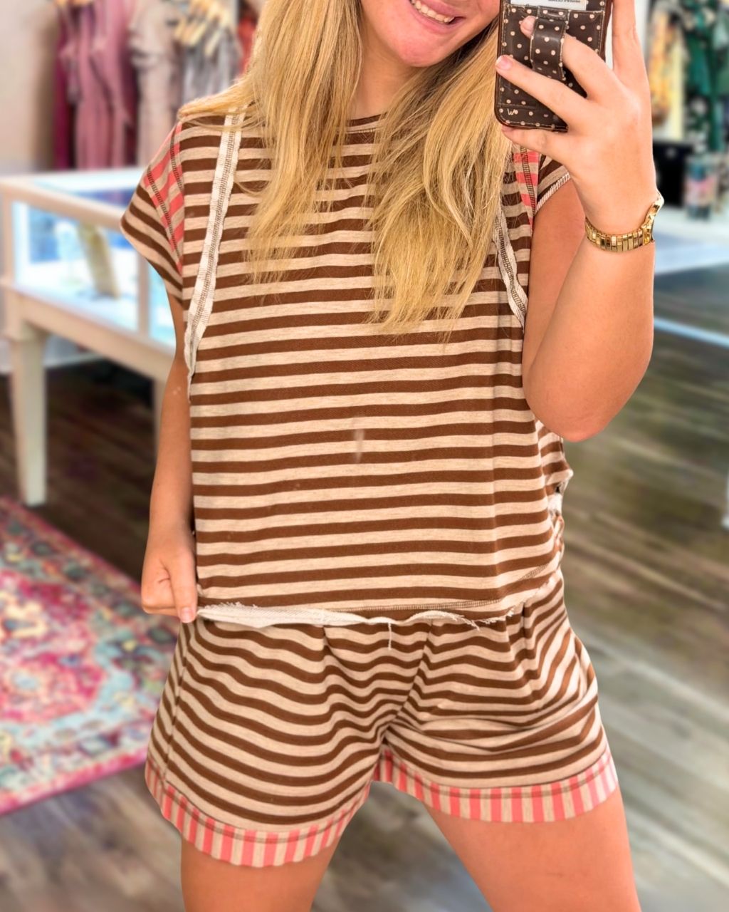 Color-block Striped Raw-edge Set