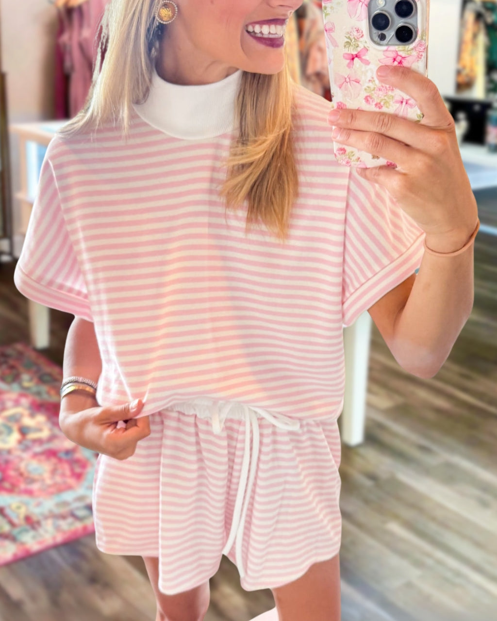 Fresh Striped Turtleneck Shorts Set