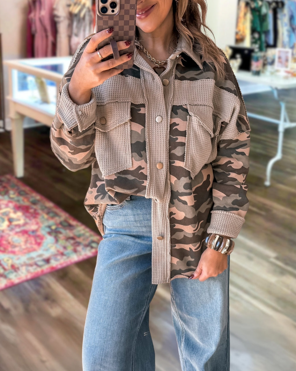 Waffle Camouflage Patchwork Jacket