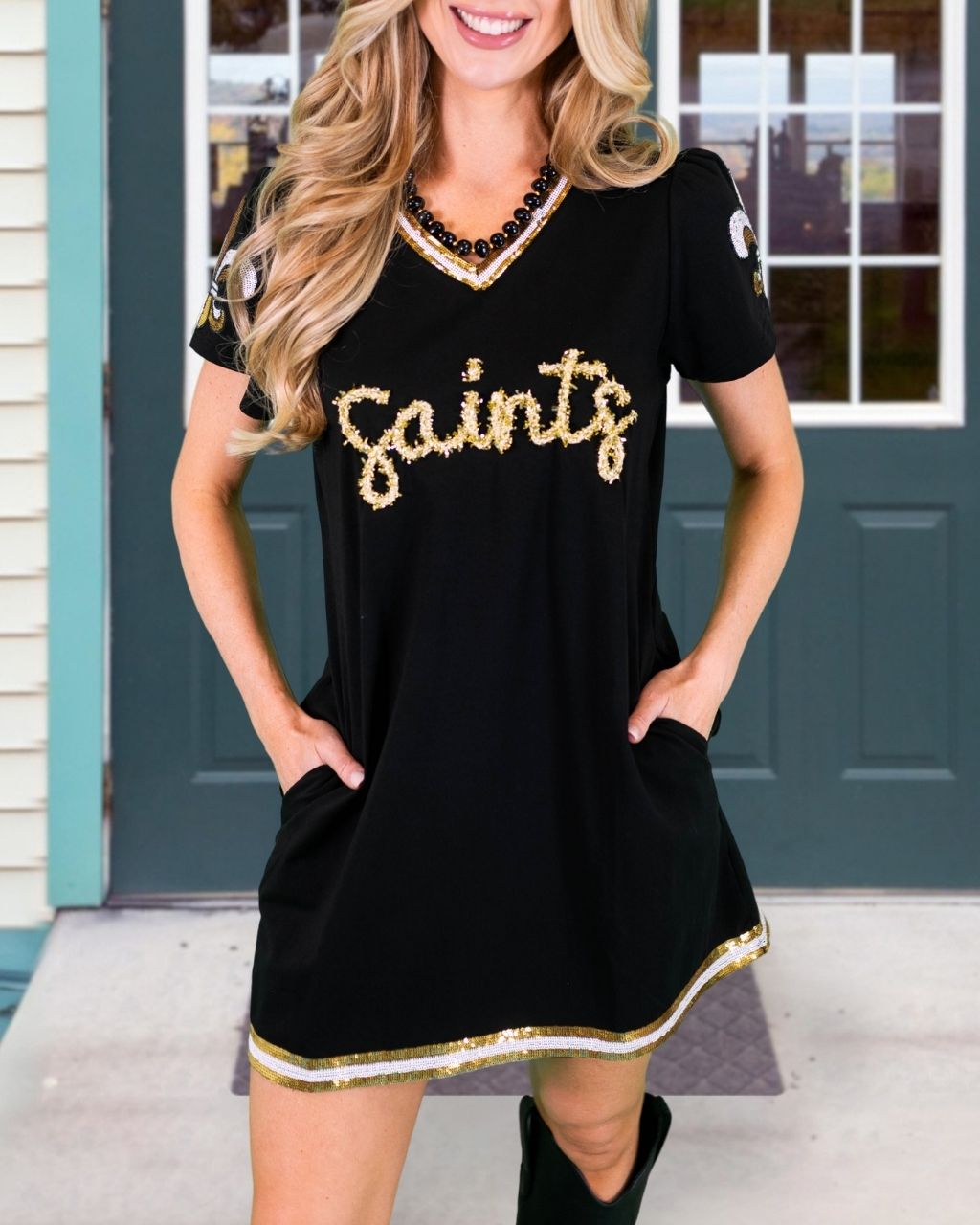 Saints Embroidered Sequin Dress