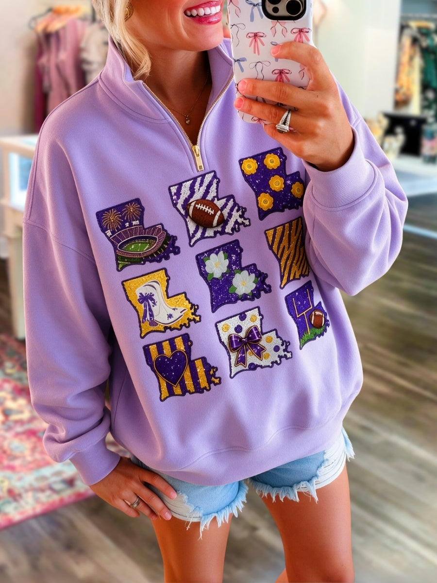 Gameday Football-Themed Embroidered Pullover