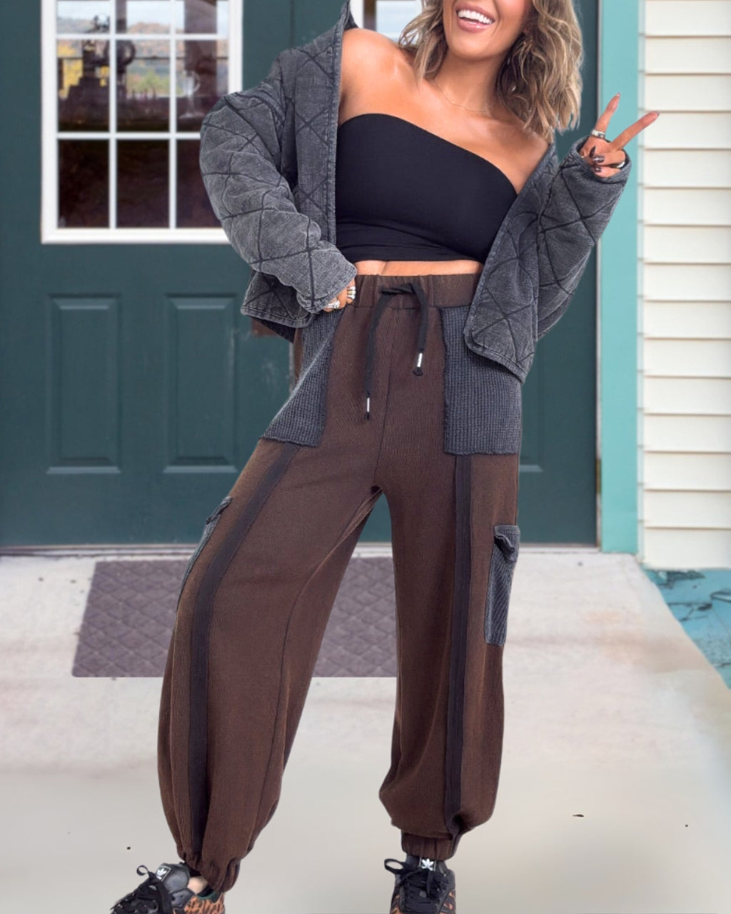 Trendy Waffle Patchwork Joggers