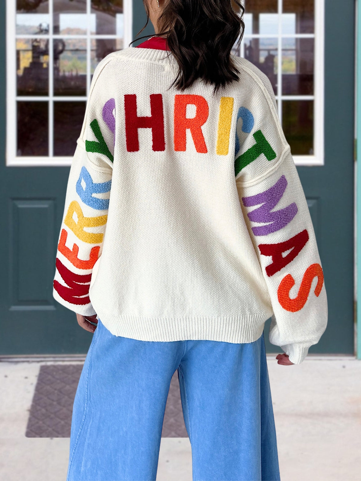 Merry Christmas Embroidered Letter Cardigan