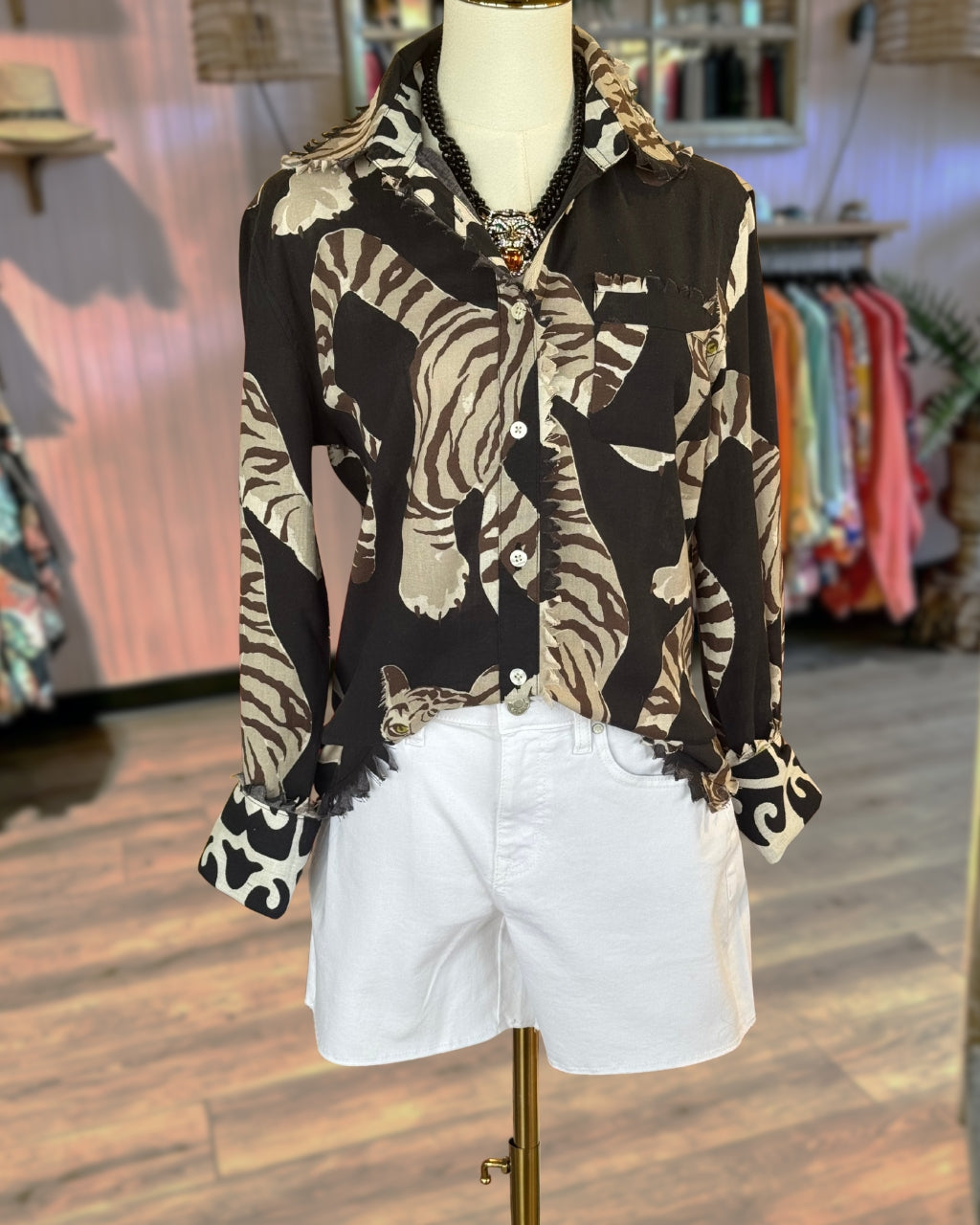 Tiger Print Raw-edge Shirt