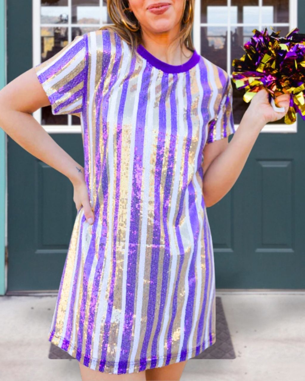 Game Day Striped Sequin Dress