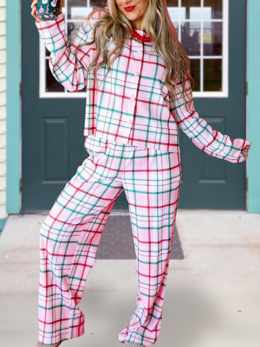 Casual Merry Christmas Plaid Set
