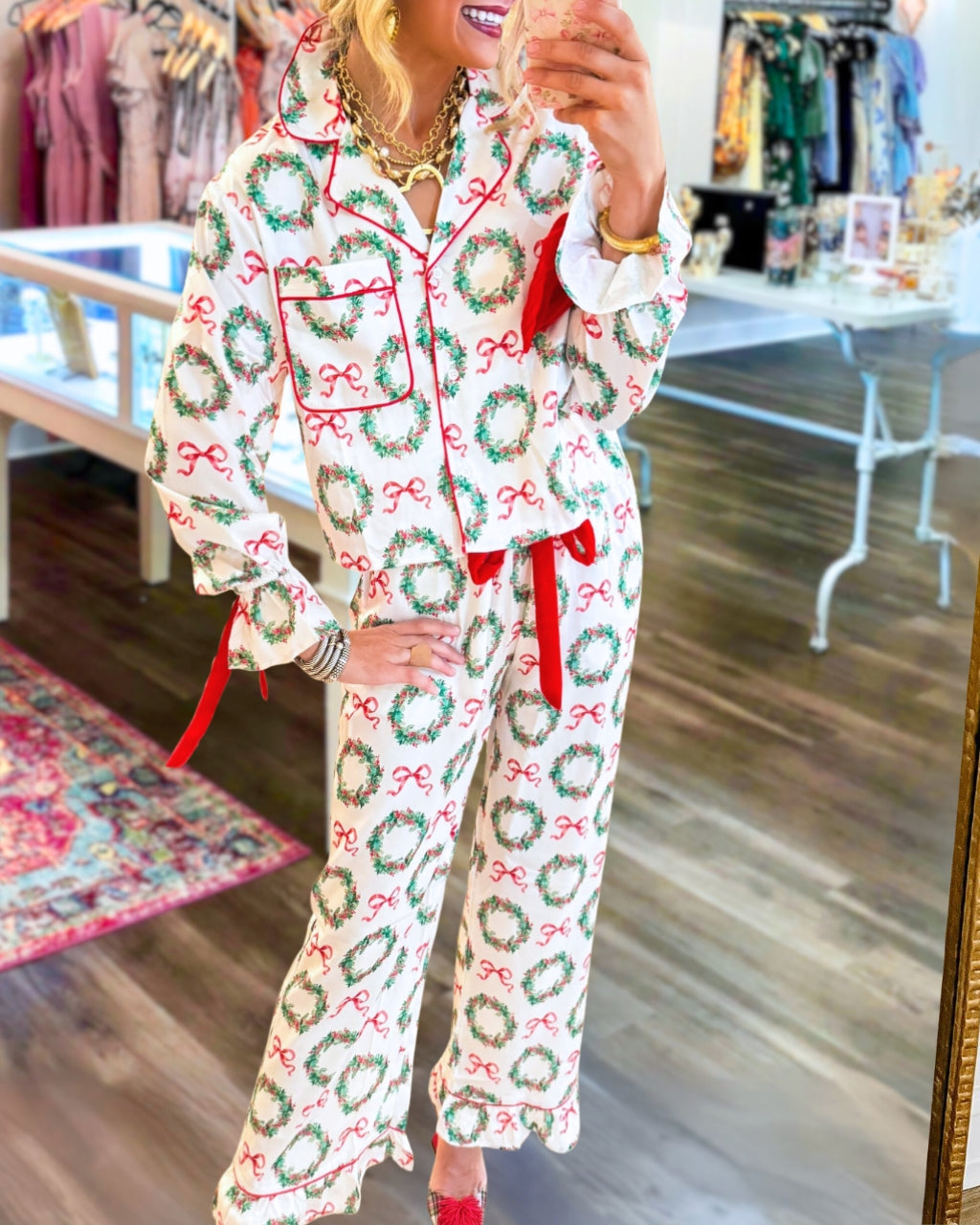 Playful Wreath Print Pajama Set