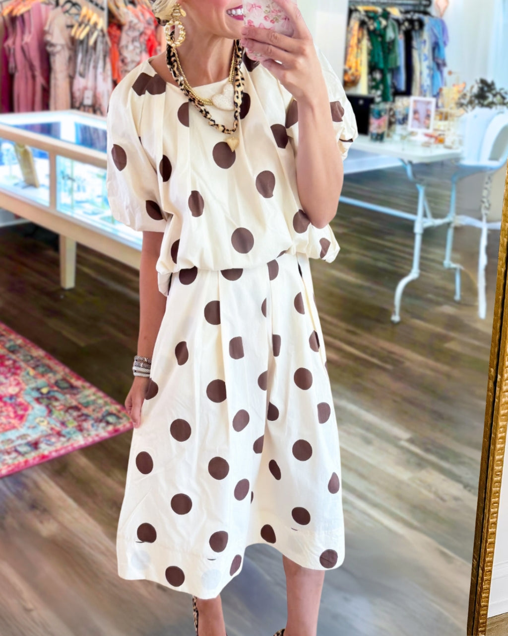 Polka Dot Satin Skirt Set