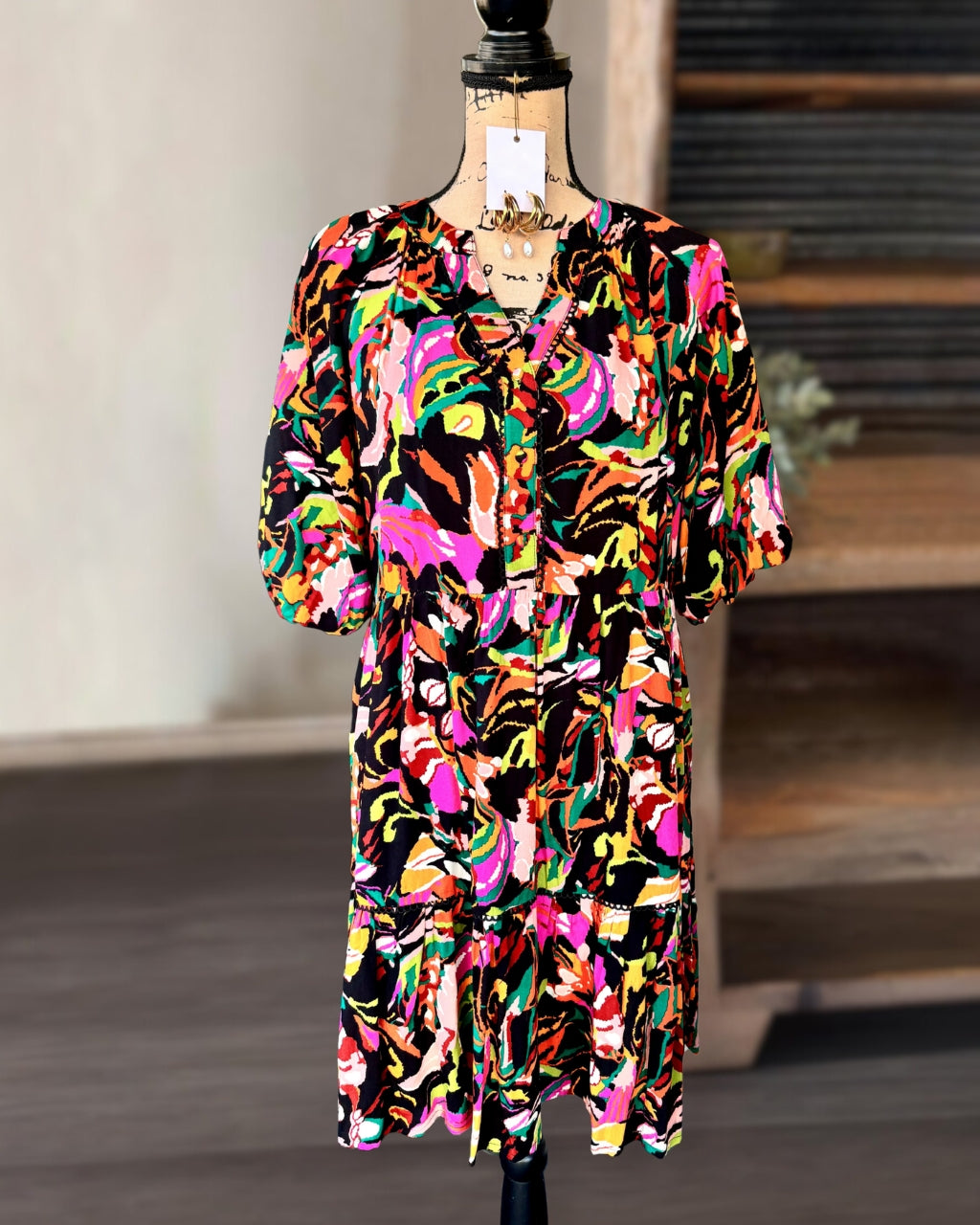Vibrant Printed Satin Dress